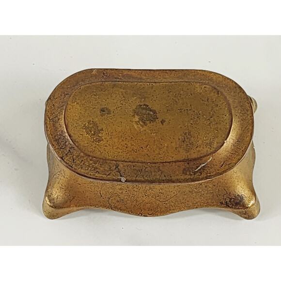Rare Gold Brass Mini Trinket Coffin Chest Stamp Box 3 1/4" Home Art Decor Vtg - Picture 7 of 14